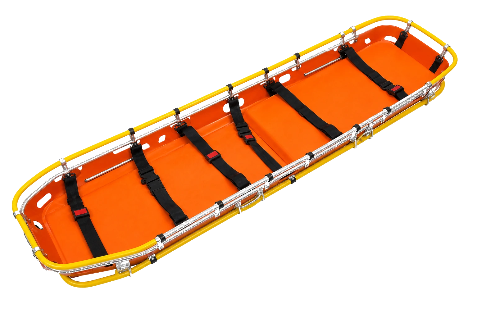 HDPE basket stretcher — shatterproof shell with aluminium reinforcement Rescue basket stretcher isolated product — HDPE shell with aluminium frame