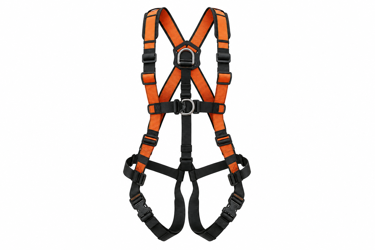 Full-body safety harness isolated product Oman — original Fire Supplies Oman cutout with dorsal D-ring and quick-connect buckles