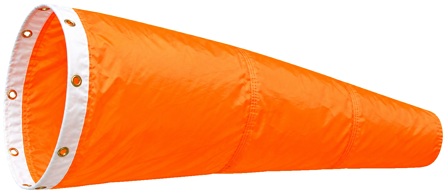 Orange aviation windsock fabric Oman — original Fire Supplies product cutout with reinforced throat band and steel grommets